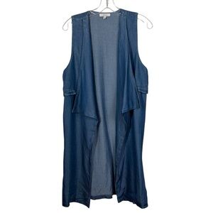 Halo Waterfall Open Front Sleeveless Lightweight Chambray Duster Cardigan Small